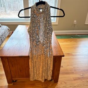 Niteline Lim Choi silver Sequin Evening cocktail dress sleeveless halter top